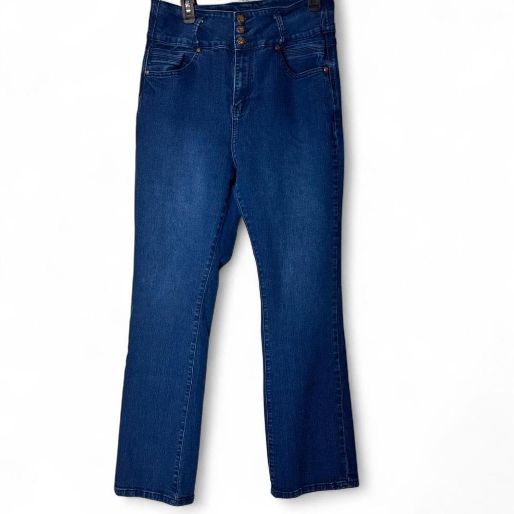 Fashion 2 Love High Rise Bootcut Jeans Women 16 Dark Wash Button Fly Stretch Y2K